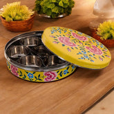 Hand Painted Spice Box With 7 Compartments - Yellow